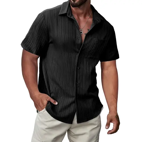 JMIERR Hawaiian Shirt for Men Button Down Short Sleeve Shirts Textured Casual Summer Beach Shirts with Pocket Shortsleeve Menswear Top