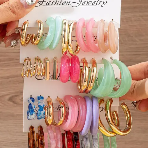 Mixed Color C-shaped Earrings Sets, Hoop Earring Sets, Fashionable Earrings, Fashion Jewelry for Party, LGBTQ, Trendy All-match & Exquisite Jewelry for Birthday Gift