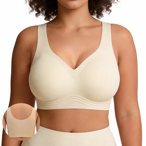 SOFT INTENTION Women's Seamless Bra Wireless Bra Full Coverage Push Up No Underwire Tshirt Comfortable Everyday Plus Size Friendly- Jelly
