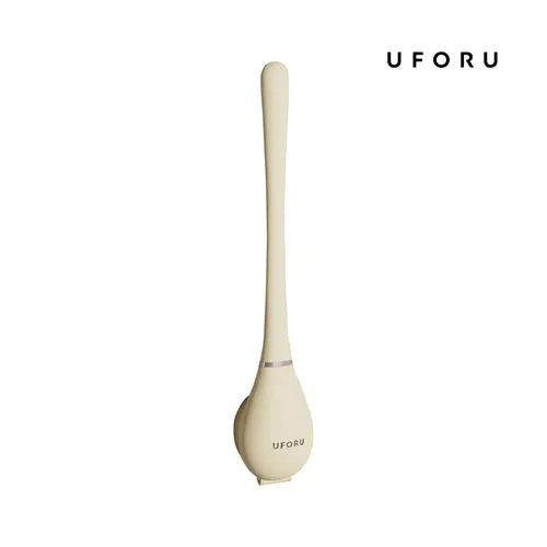 UFORU Sturdy Wall Mounted Silicone Toilet Cleaner Brush & Holder Set - Long Handle, Flat Tip, Space Saver with Sticky Hook, Elegant Wall Accent for Easy Corner Cleaning, Bathroom Accessory