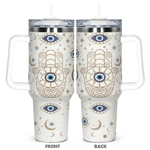 40oz Tumbler with Lid & Straw, Evil Eye Pattern Stainless Steel Water Bottle, Insulated and Durable, Gift for Any Occasion, Drinkware
