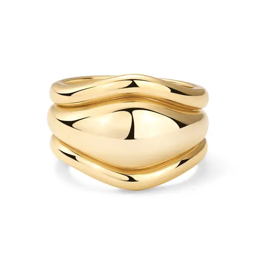 PAVOI 14K Gold Plated Stackable Rings Set for Women - 3 Chunky Statement Rings Pack - Stackable Bands Set