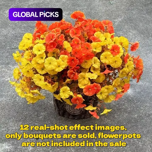 Artificial Flowers, Fall Decorative Fake Plants, Table Decor Flowers, 12 Pieces Realistic Eucalyptus Morning Glory Bouquets, No Watering, Perfect for Thanksgiving