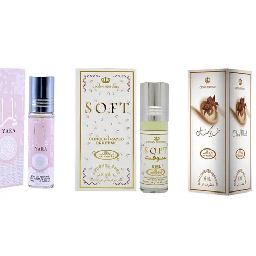 (3pc Bundle Pack) Al-Rehab 6ml Choco Musk + Soft + Ard Al Zaafaran Yara 10ml Perfume Oil Roll-On