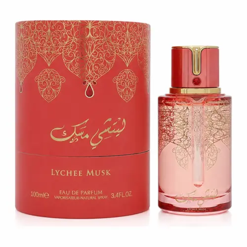 Arabiyat Lychee Musk Eau de Parfum (3.4 fl oz) - Unisex Aromatic Woody Fragrance by My Perfume Factory LLC, Refined Elegant Aura Scent with Cedarwood Amber Musk, Green Tea, Vanilla, Alcohol-Based Liquid Bottle, Single Item
