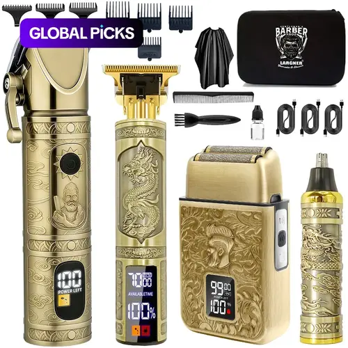 Professional Hair Clipper Kit, Cordless Rechargeable Trimmer with LED Digital Display, Electric Barber Haircut Kit with Accessories