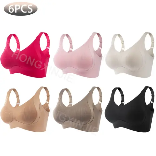 Women's Sohochic Wireless Triangle Bra - 3/4/5/6-Piece Adjustable, Elegant, Essential, Smooth, Anti-Sagging, Seamless, Comfortable Elastane Nylon Blend Push Up Classic Everyday Bras for Large & Small Chests, All Seasons