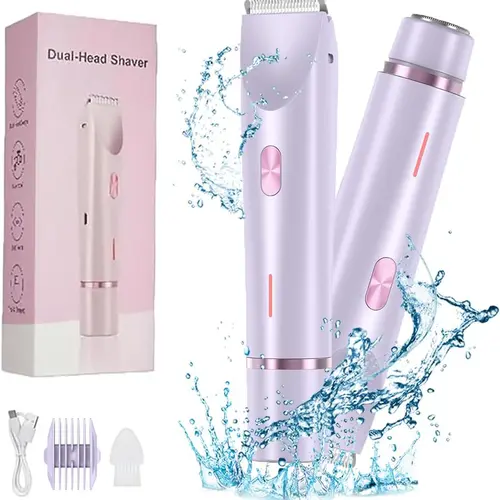 Women's 2-in-1 Electric Hair Removal Tool - Dual-Head Bikini Trimmer, Body Trimmer, Facial Shaver, Waterproof Wet/Dry Use Home Care Grooming Tool