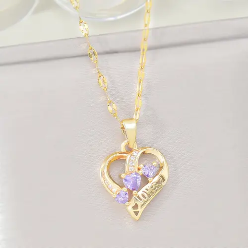 Women's Exquisite Trendy Pendant Necklace - Golden Heart Style Chain with 3D Zirconia Stone Pendants, Statement Necklaces for Daily Wear, Ideal Girlfriend Gifts, Pendant With Zirconia