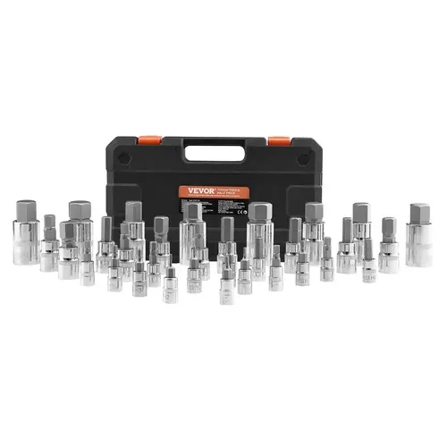 VEVOR 32-Piece Hex Bit Socket Wrench Set, S2 Alloy & Cr-V Steel Rustproof Drop-Resistant Tools, 1/4-1/2 in Drive Sockets, SAE/Metric Chamfer Edge Wrenches, 2.5mm-10mm (3mm,4mm,5.5mm,6mm,7mm Included) Mechanic Tools with Enhanced Storage Case,toolupgrade