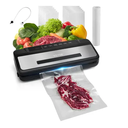 【Summerfinds】VEVOR 7-in-1 Automatic Vacuum Sealer Machine, 120W Fast-Compact Food Saver with Washable Drip Tray, 10 Bags, 12in Wide Sealing, 1 External Hose, 1 Replacement Sealing Strip for Kitchen Food Preservation