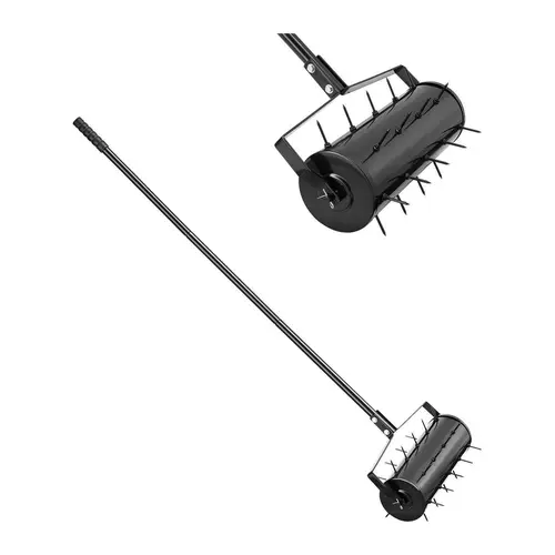 【Summerfinds】18-inch Heavy-Duty Manual Rolling Lawn AeratorGarden Tool with Metal HandleBlack, Yard Maintenance, Garden Equipment