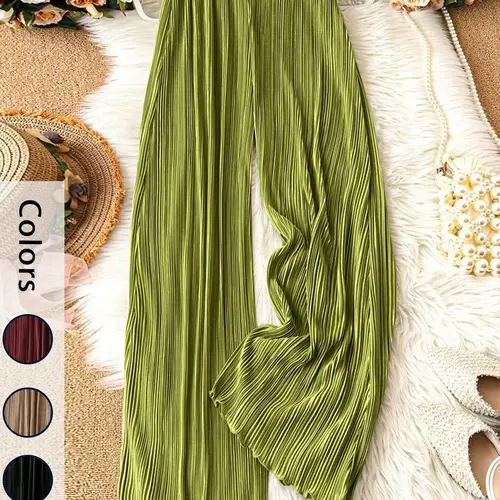 Women's Solid Color Wide-Leg Baggy Oversized Pants, Casual Bottom, Comfy Trousers for Daily Summer Wear, Womenswear