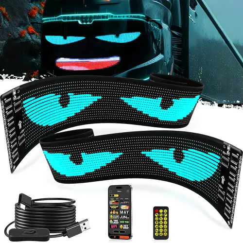 DIBMS 2PCS Bluetooth Controlled LED Devil Eyes Sign,Flex LED Display for Car, LED Sign for Car,Suitable for Windows of Cars and Small to Medium-Sized Trucks.Wireless Bluetooth LED Matrix Sign,car accessories,truck accessories,car stuff,cool car stuff