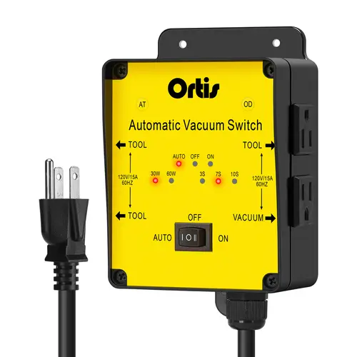 2025 New Ortis Automatic Vacuum Switch - Tool Compatibility for 3 Power Tools, Auto Mode, Vacuum Delay Time, Delay Shut-Off, Adjustable Actuation Threshold, V0 Flame Retardant, Prevents Circuit Overload & Tripping