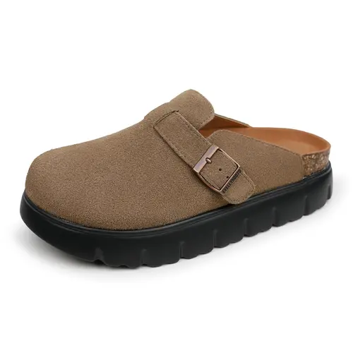 【Wide Feet Pls Size Up】EVELLYHOOTD Women's High Quality 100% Genuine Leather Platform Clogs - Arch Support Cork Footbed, Non-Slip Walking Shoes for Casual Wear 2026, Women's Footwear, Shoes For Women,shoes for back to school,back to school shoes