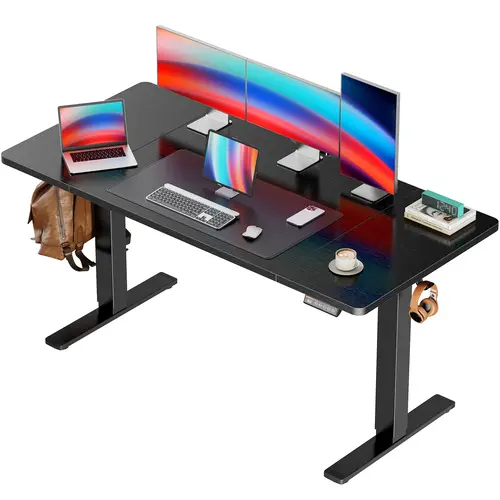 Huuger Ergonomic Electric Standing Desk, 48-55 in Size, 27.6 in Deep Wood & Metal Desktop, 28.3-46.5 in Height Adjustable, 3 Preset Heights, 2 Hooks, Commercial Office Furniture Computer Desk