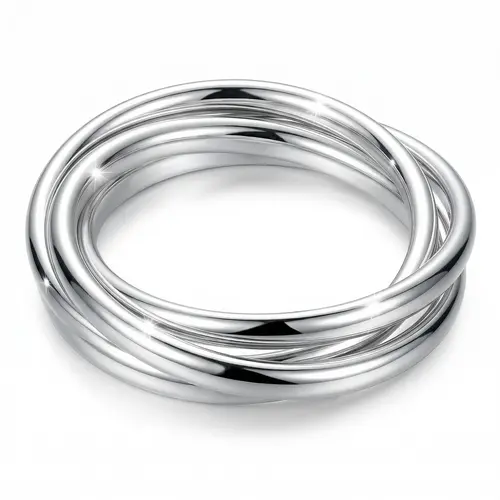 Women's S925 Silver-Plated Interlocking Triple Ring Rolling Bangle Bracelet - Hypoallergenic, High-Polished, Casual Daily Jewelry - 2.55 in Inner Diameter, Multi-Part Bracelets & Bangles for Women