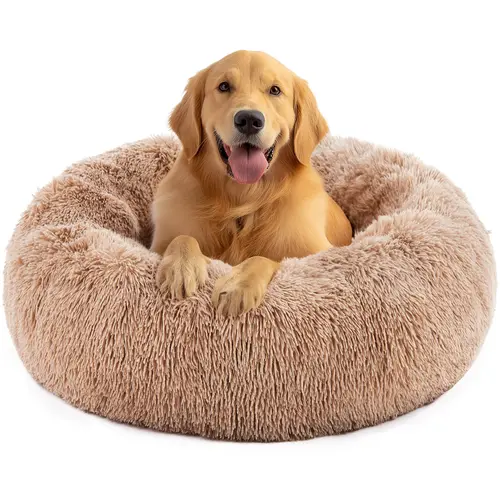 Sweetcrispy Official Soothing Washable Donut Puppy Bed for Small Breeds Cats & Pups - Curl-up Bolster, Plush Waterproof Faux Fur, Cozy Nest, Non-Slip Base