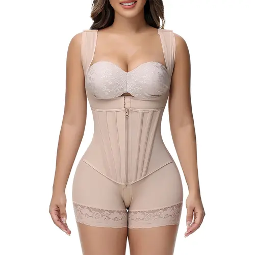 Women's Nylon Spandex Shapewear Bodysuit - Open-Bust, 4 Steel Bones, Adjustable Abdominal Compression, Tummy Control Belly Binder for Post Surgery, Under Dress, Sport Use Body Shaper Belt Womenswear Curve Hugging Compression Basic