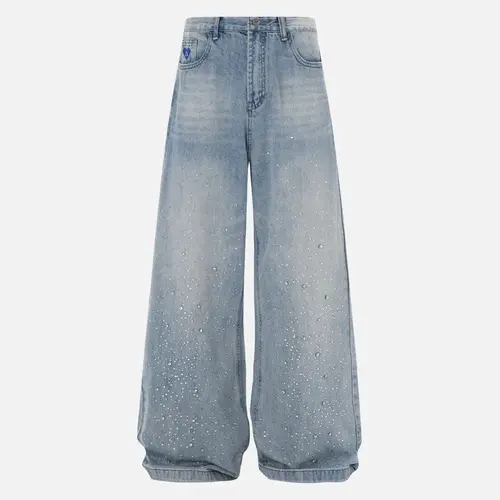 Aelfric Eden Rhinestone Mid-Low Rise Baggy Wide-Leg Jeans Stretch with Pockets Soft Denim Casual Streetwear Unisex Vintage Y2K Pants,clothes for back to school,first day of school outfits