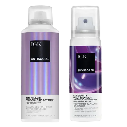 IGK ANTISOCIAL + SPONSORED BUNDLE | Bond-Building Hair Mask & Hair Density Scalp Serum | Longer Hair | Prevents Breakage + Softens + Shine + Denser Looking Hair | 250ml | 7.1 oz Conditioner Haircare