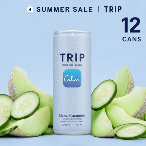 TRIP Melon Cucumber Sparkling Magnesium Drink — 120mg Magnesium, Ashwagandha, Lion's Mane, L-Theanine, Non-Alcoholic, Low Calorie, Vegan (12-Pack, 12oz)