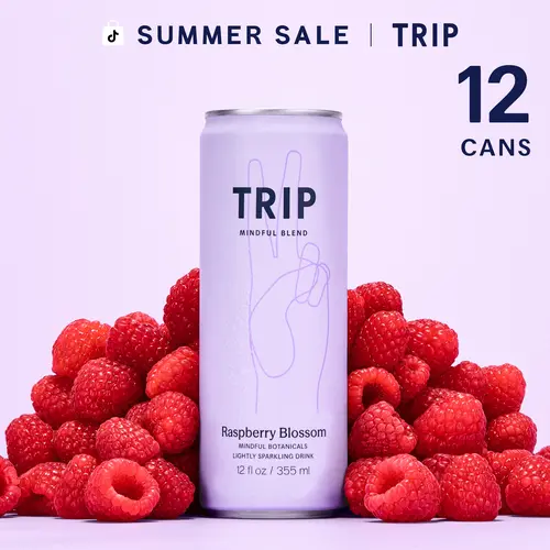 TRIP Raspberry Blossom Sparkling Magnesium Drink — 120mg Magnesium, Ashwagandha, Lion's Mane, L-Theanine, Non-Alcoholic, Low Calorie, Vegan (12-Pack, 12oz)