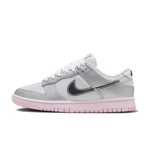 Nike Dunk Low LX Metallic Silver Pink Foam Women’s Lowtop Casual Sneaker Flat - Street Style Shoes, Trendy Walking Footwear, Cute Lifestyle Fashion Sports Trainer