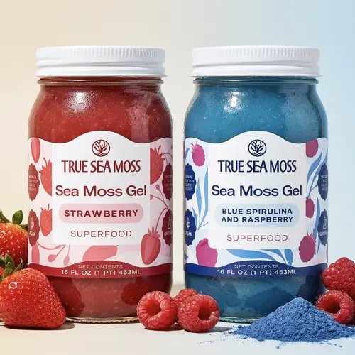 True Sea Moss Gel 2-Jar Bundle: Blue Spirulina-Raspberry & Strawberry – Rich in Essential Minerals & Vitamins – supports overall vitality