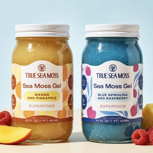 True Sea Moss Gel 2-Jar Bundle: Mango-Pineapple & Blue Spirulina-Raspberry – Rich in Essential Minerals & Vitamins – supports vitality