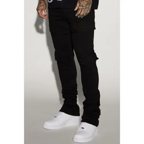 Convertible Stacked Skinny Flare Jeans - Black