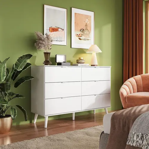 WLIVE Multifunctional Wood Furniture Storage Cabinet - 47.24in Wide Organizer Cabinet, 5-Drawer Chest with Sturdy Metal Handles, 55in TV Stand for Bedroom & Living Room, Storage Drawer Units