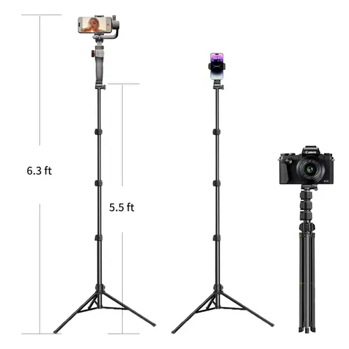 6.3ft Adjustable Tripod Stand for gimbals,phones,cameras,iPads,tablets, Extendable Height with Phone Holder,iPad holder Christmas gift