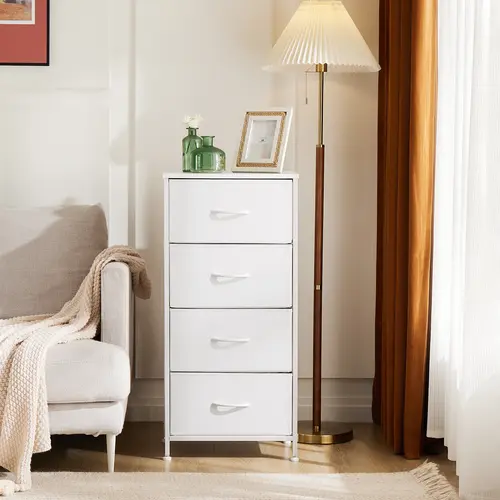 Dresser for Bedroom, Storage Drawers, Skinny Fabric Storage Tower with 4 Drawers, Space Saving Dresser, Smooth Gliding Drawers Modern Cupboards, Wood Furniture, Multiple Storage Drawers, Storage Drawer Units