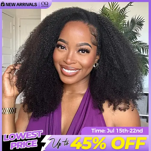 [3 In 1 Half Wig] OQ HAIR Afro Curly Wear Go Glueless Half Wig 180% 250% Density Upgrade With Drawstring Cap Invisible Hairline Human Hair Wigs Beginner Friendly #DealsForYouDays
