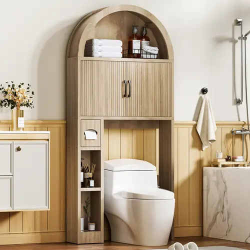 AHB Over-The-Toilet Raised Wall Cabinet - Farmhouse Compact Multifunctional Storage Cabinet with Elegant Arched Design, Adjustable Shelf, Bathroom Storage Organizer,dorm essentials,home decor, #SohoChic