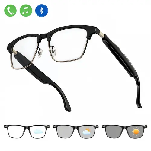 VUB Sporty Smart Glasses - Unisex Adults Wearable Device, Oval Shape, Blue Light/UV Sun Protection Lenses, HiFi Call Audio, HD Voice Calls, Photochromic Display, Music Player, Eye Care, Charging Cable, Cleaning Cloth, Glasses Pouch (Ideal for Cycling)