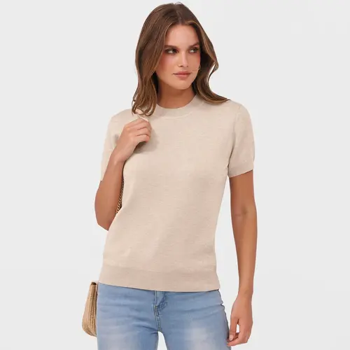 ANRABESS Womens Short Sleeve Sweaters Wool Blend Crew Neck Sweater Shirts Business Fall Casual Work Tops 2026 Summer Basic Stretchy Womenswear Crewneck Style