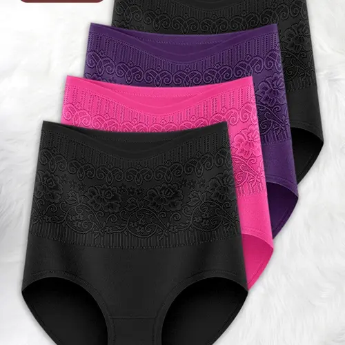 4-Pack MEIYATING Plus Size Women's Underwear High Waisted Panty, High-Waisted Comfortable Fit, Floral Print, Soft Skin-Friendly Triangle