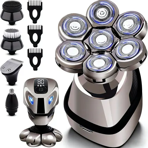 5-in-1 Electric Hair Trimmer Kit, Rechargeable Waterproof Cordless Head Shaver for Men, Grooming Kit for Dry & Wet Shaving