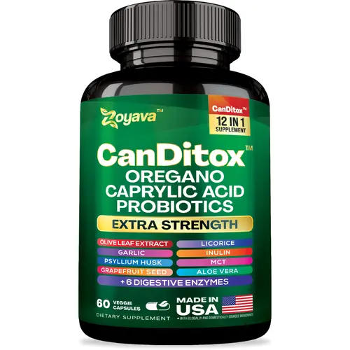 Zoyava CanDitox Supplement - Candida Cleanse All-in-One Supplement for Gut and Colon Support with 12+ Extra Strength Ingredients, 60 Capsules, MADE IN USA