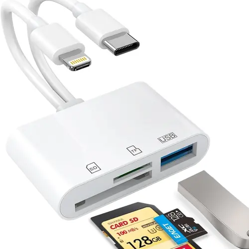 NextQube USB-C SD/TF Card Reader with 3 Ports, USB Socket Compatibility, Plug&Play Adapter for iPhone 15/14/13, iPad - Photographers’ Lossless Transfer Accessory, No App Needed, Portable Travel Tool for Digital Camera Micro SD Card Transfer