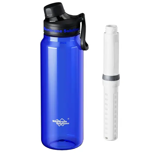 Membrane Solutions 36oz C3 Filtered Water Bottle - 6-Stage with Replaceable ACF & UF Filter Cartridge for Hiking, Camping