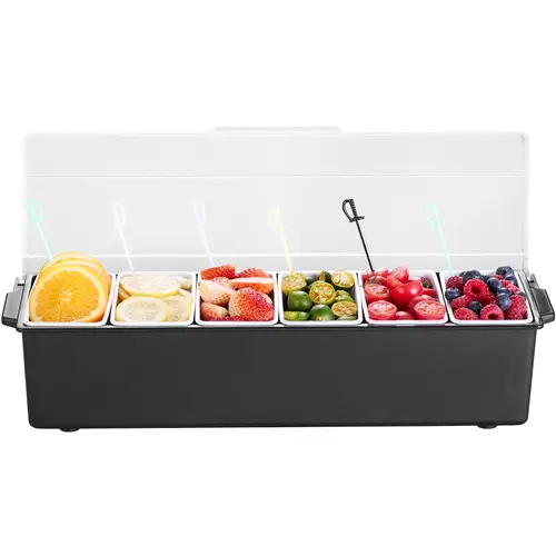 【toolupgrade】VEVOR BPA-Free Plastic Chilled Condiment Server, 6-Compartment Ice-Cooling Container with Lid, Detachable Utensils Bar Caddy, Separate Zones for Taco & Salad, Covered Compartments Stay Protected for Home Use, Preservation