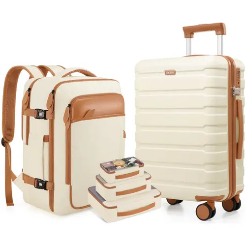 UKEIN 2-Piece Airline-Compatible Carry-On Luggage Set - 20-Inch Scratch-Resistant Polycarbonate Hardshell, 18” Hand Wash Only Travel Backpack, 4 Spinner Wheels, TSA Lock, Buckle, 360 Rotation, Compact for Short Trips