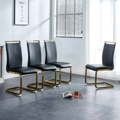 MUUOKY Modern Durable Armless PU Leather (PU Fabric) Dining Chairs, High Back Upholstered Side Chairs with C-Shaped Chrome Metal Tube Legs, Set of 4 (Grey) - Vanity Use, Assembly Required