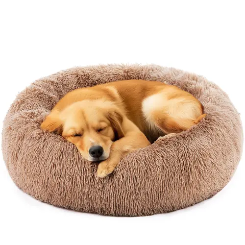 Faux Fur-Lined Plush Circular Pet Bed for Small/Medium Cats & Puppies - Dryer-Safe Clean, Warm Nest, Anti-Anxiety Calming, Waterproof, Anti-Slip, Classic/Modern Dog & Cat Furniture Mat for Deep Sleep
