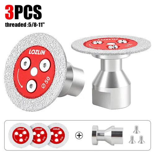 LOZLIN 3PCS 2" Diamond Saw Blades with 5/8-11 Removable Flange, Corrugated Teeth for Angle Grinders, Dry Cutting, High Efficiency Cutting Engraving Stone Tile Metal, Durable Mini Grinding Discs for Stone Finishing