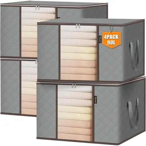 2/3/4/6/8 Pack Clothes Storage Bags - 24 Gallon Heavy Duty Storage Containers with Reinforced Handles & Locking Zippers | Space-Saving Solution for Blankets, Comforters, Pillows & Seasonal Clothing,dorm essentials,home decor